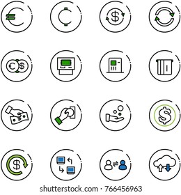 line vector icon set - euro vector, cent, dollar exchange, atm, cash pay, reload, data, information, cloud