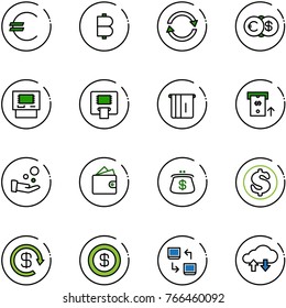 line vector icon set - euro vector, bitcoin, exchange, dollar, atm, cash pay, wallet, purse, reload, data, cloud