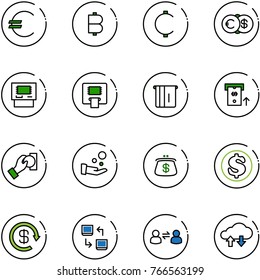 line vector icon set - euro vector, bitcoin, cent, dollar, atm, cash pay, purse, reload, data exchange, information, cloud
