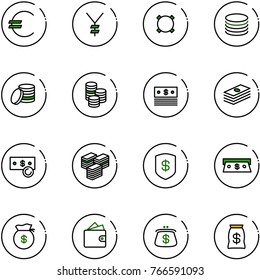 line vector icon set - euro vector, yen, currency, coin, dollar, cash, big, safe, money bag, wallet, purse