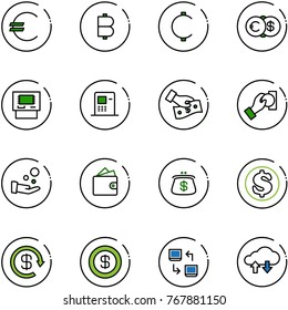 line vector icon set - euro vector, bitcoin, cent, dollar, atm, cash pay, wallet, purse, reload, data exchange, cloud