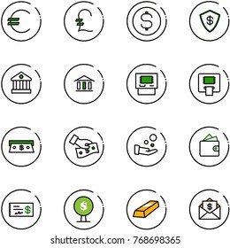 line vector icon set - euro vector, pound, dollar coin, safe, bank, atm, cash, pay, wallet, check, money tree, gold, mail