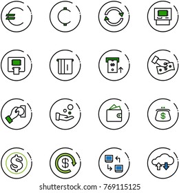line vector icon set - euro vector, cent, exchange, atm, cash pay, wallet, purse, dollar, reload, data, cloud