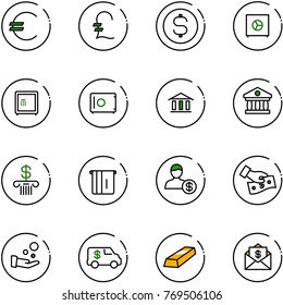 line vector icon set - euro vector, pound, dollar coin, safe, bank, atm, account, cash pay, encashment car, gold, mail