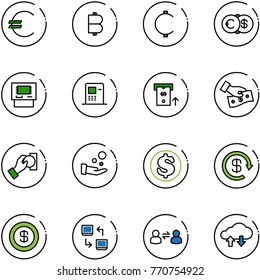 line vector icon set - euro vector, bitcoin, cent, dollar, atm, cash pay, reload, data exchange, information, cloud