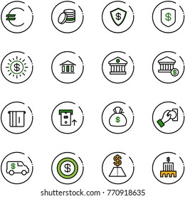 line vector icon set - euro vector, coin, safe, dollar sun, bank, account, atm, money bag, cash pay, encashment car, building