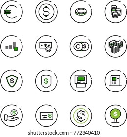 line vector icon set - euro vector, dollar coin, cash, big, safe, atm, investment, check, money tree