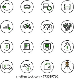 line vector icon set - euro vector, coin, cash, dollar, big, safe, atm, money bag, encashment car, wallet