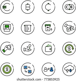 line vector icon set - euro vector, bitcoin, cent, dollar, atm, cash pay, wallet, reload, data exchange, information, cloud