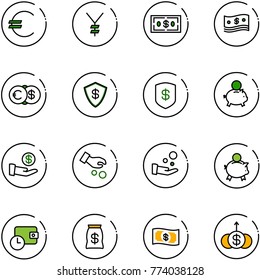 line vector icon set - euro vector, yen, dollar, cash, safe, piggy bank, investment, pay, wallet time, money bag, growth