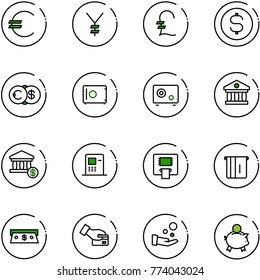 line vector icon set - euro vector, yen, pound, dollar coin, safe, bank, account, atm, cash, card pay, piggy
