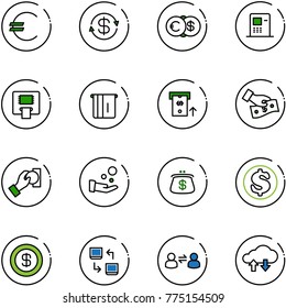 line vector icon set - euro vector, dollar exchange, atm, cash pay, purse, data, information, cloud