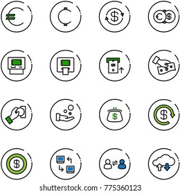 line vector icon set - euro vector, cent, dollar exchange, atm, cash pay, purse, reload, data, information, cloud