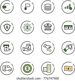 line vector icon set - euro vector, ruble, coin, safe, dollar sun, bank, cash, atm, investment, pay, encashment car, building, money