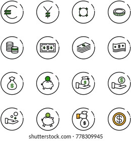 line vector icon set - euro vector, yen, currency, coin, dollar, cash, money bag, piggy bank, investment, pay, rich
