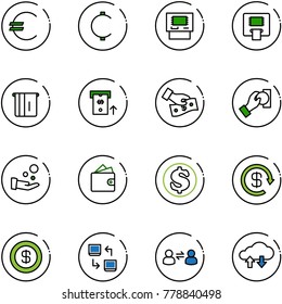 line vector icon set - euro vector, cent, atm, cash pay, wallet, dollar, reload, data exchange, information, cloud