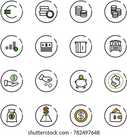 line vector icon set - euro vector, coin, dollar, atm, money chest, investment, piggy bank, bag, finance management