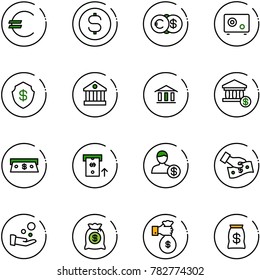 line vector icon set - euro vector, dollar coin, safe, bank, account, cash, atm, pay, money bag, rich