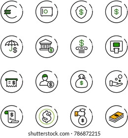 line vector icon set - euro vector, safe, insurance, account, bank, atm, receipt, money bag, cash pay, history, dollar, rich