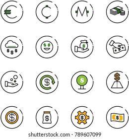 line vector icon set - euro vector, cent, monero, cash, money rain, dollar smile, investment, pay, reload, tree, bag, managemet