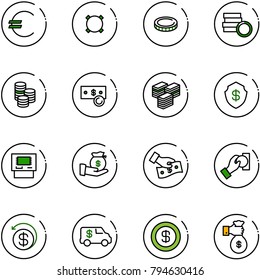 line vector icon set - euro vector, currency, coin, cash, big, safe, atm, investment, pay, money back, encashment car, dollar, rich