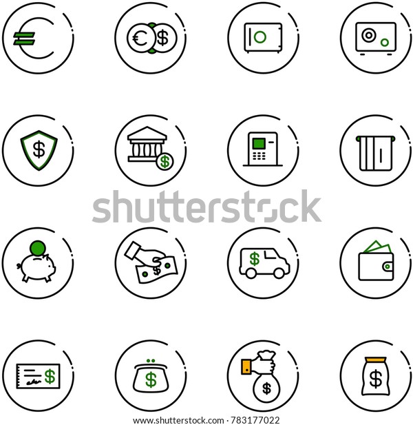 line vector icon set - euro vector, dollar, safe,\
account, atm, piggy bank, cash pay, encashment car, wallet, check,\
purse, rich, money bag