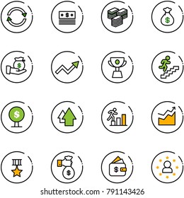 line vector icon set - exchange vector, dollar, big cash, money bag, investment, growth arrow, cup, career, tree, up, star medal, rich, finance management, man