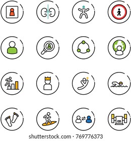 line vector icon set - female wc vector, kidneys, gymnastics, no pedestrian road sign, user, head hunter, community, man globe, career, king, flying, swimming, feet, surfing, information exchange