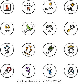 line vector icon set - female wc vector, baby, reading, beach, swimsuit, beanbag, teethers, doll, russian