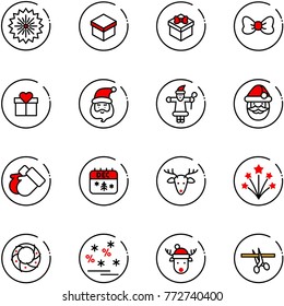 line vector icon set - firework vector, gift, bow, santa claus, gloves, christmas calendar, deer, wreath, sale, hat, opening