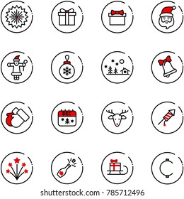 line vector icon set - firework vector, gift, santa claus, christmas ball, landscape, bell, gloves, calendar, deer, rocket, champagne, sleigh, cent