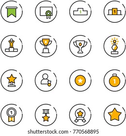 line vector icon set - flag vector, certificate, pedestal, winner, win cup, gold, award, star medal