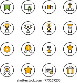 line vector icon set - flag vector, certificate, pedestal, winner, win cup, gold, award, star medal, pennant