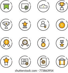 line vector icon set - flag vector, certificate, pedestal, win cup, gold, award, winner, medal, star, pennant