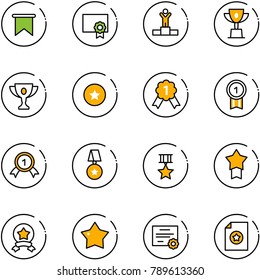 line vector icon set - flag vector, certificate, winner, win cup, gold, star medal