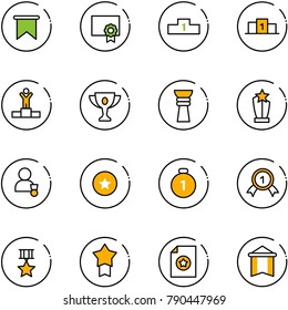 line vector icon set - flag vector, certificate, pedestal, winner, gold cup, award, star medal, pennant