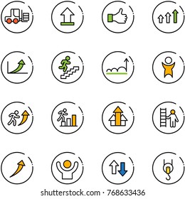 line vector icon set - fork loader vector, uplooad, like, arrows up, growth arrow, career, success, opportunity, down, winch