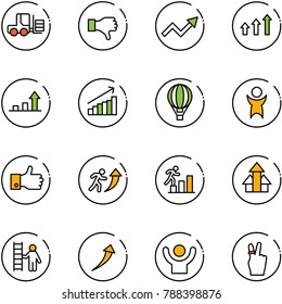 line vector icon set - fork loader vector, dislike, growth arrow, arrows up, air balloon, success, finger, career, opportunity, victory