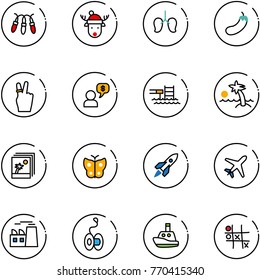 line vector icon set - garland vector, christmas deer hat, lungs, eggplant, victory, money dialog, pool, palm, photo, butterfly, rocket, plane, plant, yoyo, toy boat, Tic tac toe