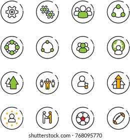 line vector icon set - gear vector, group, social, friends, community, man globe, arrow up, team leader, winner, arrows, star, agreement, soccer ball, football