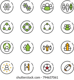 line vector icon set - gear vector, group, social, friends, community, man globe, arrow up, team leader, arrows, star, agreement, soccer ball, football
