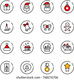 line vector icon set - gift vector, santa claus, christmas ball, candle, bell, bow, cake man, hat, house, snowball, sleigh, mobile, merry message, star medal