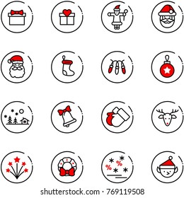 line vector icon set - gift vector, santa claus, christmas sock, garland, ball, landscape, bell, gloves, deer, firework, wreath, sale, elf