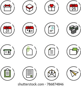 line vector icon set - gift vector, 25 dec calendar, 31, christmas, patient card, big cash, receipt, attachment, document, folder, clipboard, agreement, mail dollar, paper plane