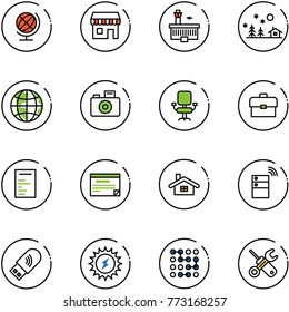 line vector icon set - globe vector, duty free, airport building, christmas landscape, camera, office chair, portfolio, document, schedule, home, server wireless, usb wi fi, sun power, circuit