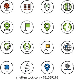 line vector icon set - globe vector, plane seats, dollar pin, map, flag, man, trip, navigation