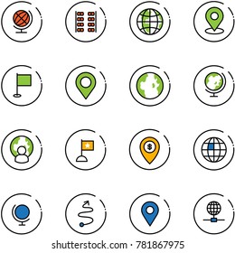 line vector icon set - globe vector, plane seats, map pin, flag, man, atm, trip, navigation