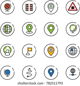 line vector icon set - globe vector, plane seats, dollar pin, tunnel road sign, map, man, flag, atm, trip, navigation