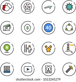 line vector icon set - gloves vector, snowball, push ups, sun, credit card, safe, minimal speed limit road sign, community, money tree, opportunity, stars, lighthouse, binary code, playback, hdd