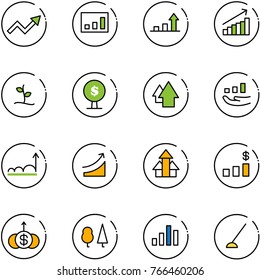 line vector icon set - growth arrow vector, statistics, sproute, money tree, up, rise, arrows, dollar chart, forest, hoe